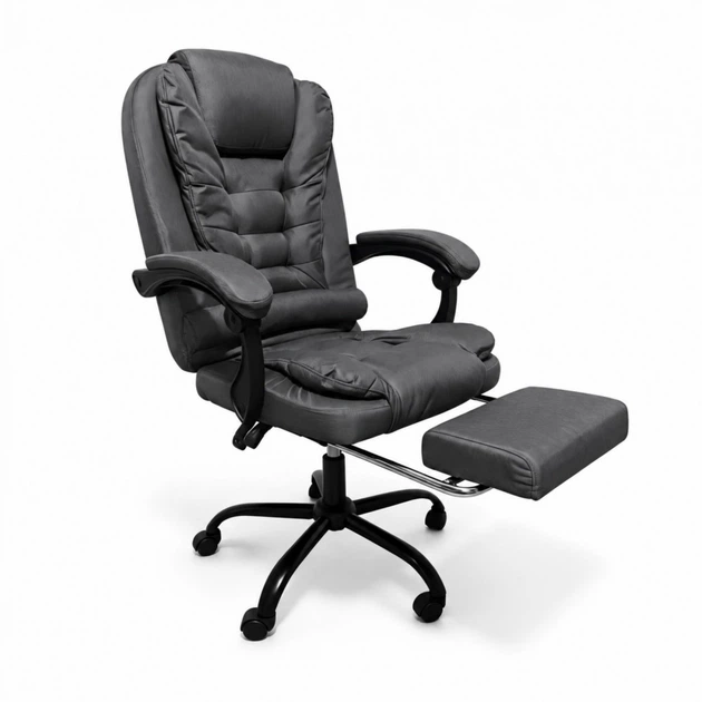 Комп'ютерне крісло із тканини Bonro Comfort з підставкою для ніг сіре (B-363) - изображение 4