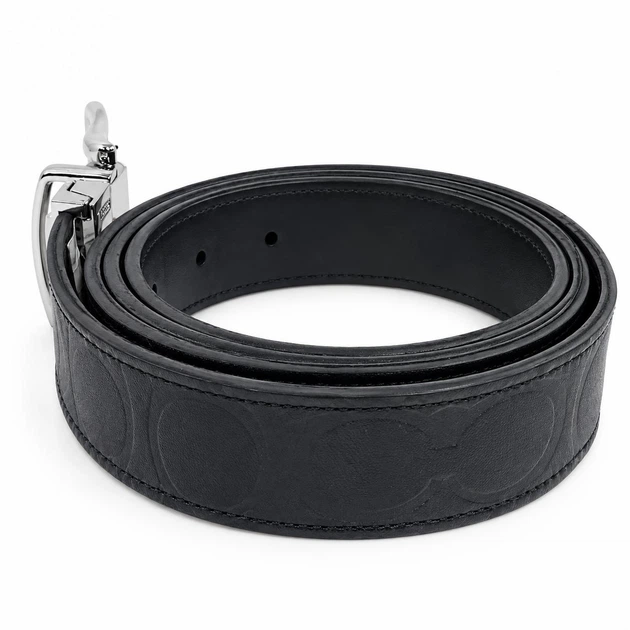 Мужской двусторонний кожаный ремень Coach Harness Signature Embossed Leather Cut-To-Size Reversible Belt, черный - Фото 3 Мужской двусторонний кожаный ремень Coach Harness Signature Embossed Leather Cut-To-Size Reversible Belt, черный - изображение 3