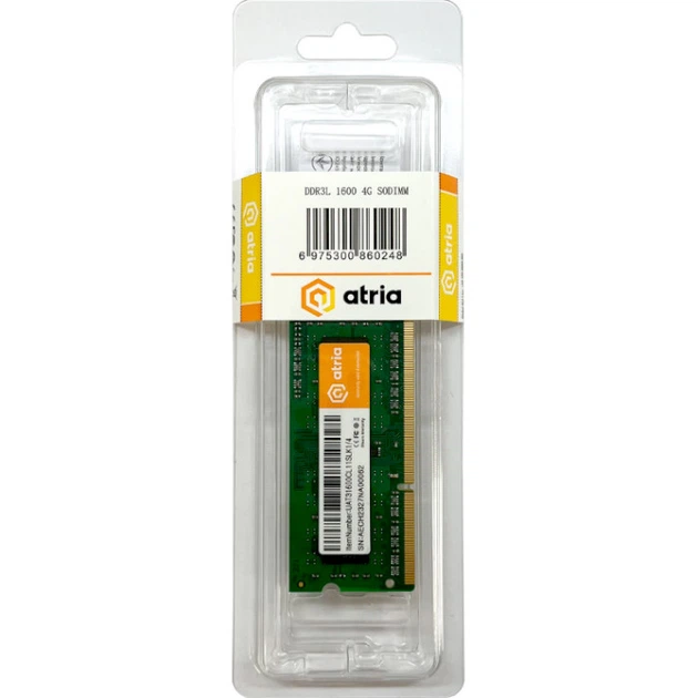 Оперативная память ATRIA SO-DIMM DDR3 4 ГБ 1600 МГц Green (UAT31600CL11SLK1/4) - изображение 3
