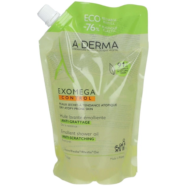 Емолентна олія для душу A-Derma Exomega Control Для дуже сухої, атопічної та чутливої шкіри, рефіл, 500 мл - зображення 2