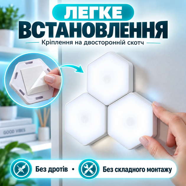 Лампа модульная с пультом управления шестигранная светодиодная набор 3ШТ LED BRS White - изображение 6