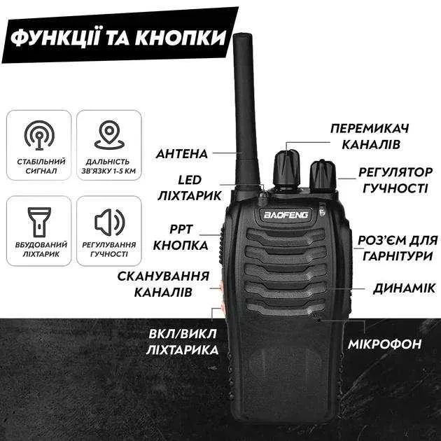 Комплект рацій Baofeng BF-888S 2 шт 5 Вт UHF 400–470 МГц до 5 км з зарядними станціями - зображення 2
