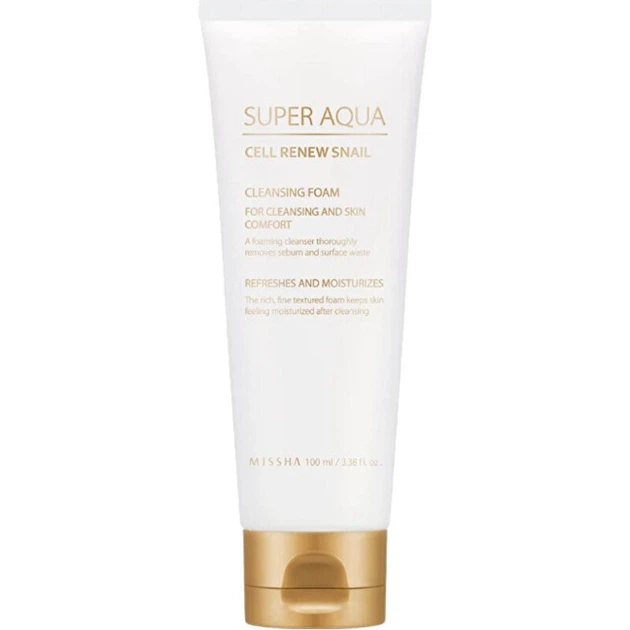 Пінка для очищення обличчя Missha Super Aqua Cell Renew Snail з екстрактом равлика, 100 мл - Фото 1 Пінка для очищення обличчя Missha Super Aqua Cell Renew Snail з екстрактом равлика, 100 мл - зображення 1