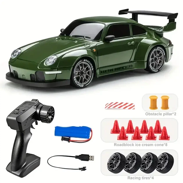 Машинка на радиоуправлении для дрифта 1:24 4WD, 2.4 GHz, дрифтовые шины, LED подсветка, зеленая - изображение 10