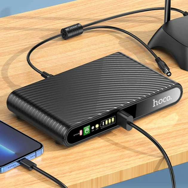 ДБЖ для роутера Hoco DB63 Portable DC UPS для роутерів 5V/9V/12V 10000 mAh Black - зображення 2