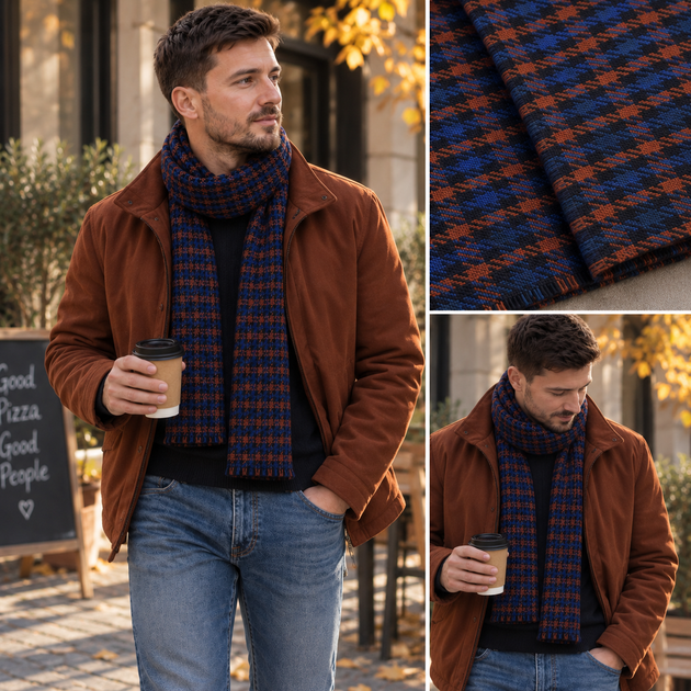 Стильный теплый шарф в клетку с бахромой, унисекс, в подарочной упаковке - Фото 5 Стильный теплый шарф в клетку с бахромой, унисекс, в подарочной упаковке - изображение 5