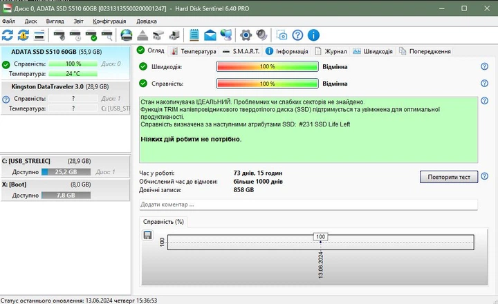 SSD диск 2.5 SATA 60GB ADATA б/в - Фото 4 SSD диск 2.5 SATA 60GB ADATA б/в - зображення 4