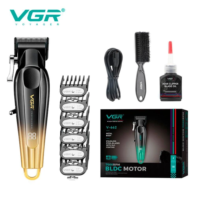 Профессиональная аккумуляторная машинка для стрижки волос и бороды VGR V-662 GOLD, 7000 RPM, 6 насадок, LED‑дисплей, быстрая зарядка - изображение 4