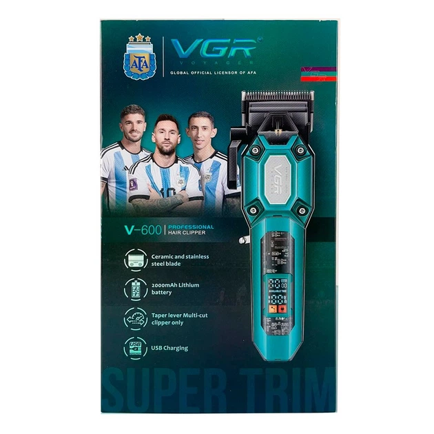 Машинка для стрижки волос профессиональная акустическая VGR V-600 GREEN, 6 насадок, регулировка длины, LED дисплей, 7000 об/мин - изображение 4