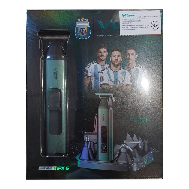 Машинка для стрижки волос и бороды VGR V-117 GREEN 6в1, триммер мужской для усов, носа и тела, 14 насадок, LED дисплей - Фото 3 Машинка для стрижки волос и бороды VGR V-117 GREEN 6в1, триммер мужской для усов, носа и тела, 14 насадок, LED дисплей - изображение 3