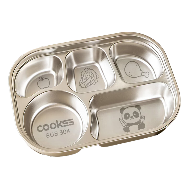 Детская тарелка COOKSS с разделителями, поднос для кормления младенцев из нержавеющей стали 304, обеденная тарелка для мальчиков и девочек, садовая посуда. - изображение 4