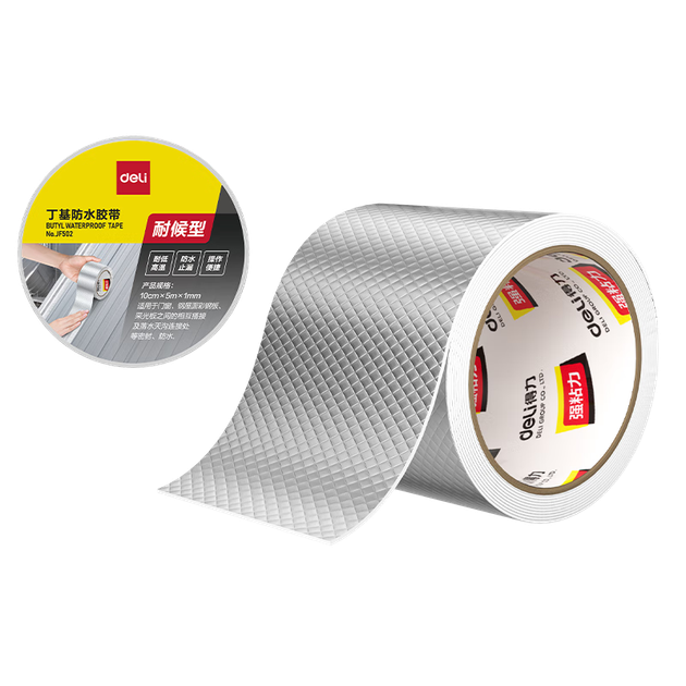 Водонепроникна стрічка Deli Butyl, 10 см * 5 м * 1 мм, міцний герметизуючий клей, рулон алюмінієвої фольги для запобігання протіканню, ремонт тріщин на даху та протікання води, срібляста, 1 рулон, JF502 - изображение 4