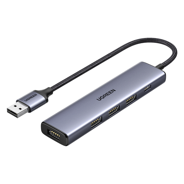 Металлический USB-концентратор Ugreen USB 3.0 с 4 портами, высокоскоростной, док-станция, многопортовый адаптер, блок питания Type-C для ноутбука. - изображение 4