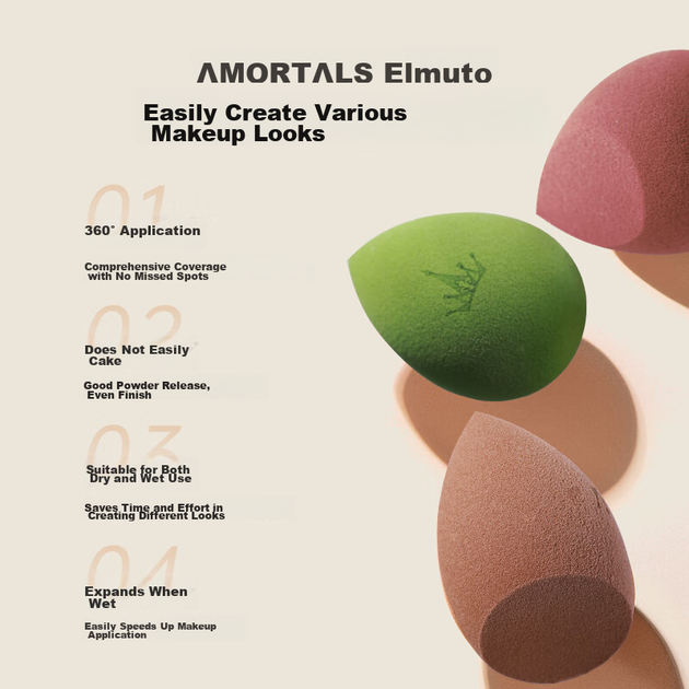 AMORTALS Ding Yuxi Спонж для макияжа Beauty Blender в одном стиле, двойного назначения (сухая и влажная пудра), не впитывает влагу, подарок на праздник. - изображение 6