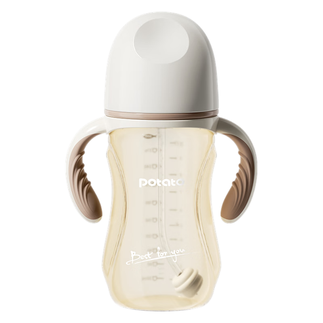 Детская кружка-непроливайка Potato Baby с трубочкой, материал PP, тренировочная кружка для детей, поильник для малышей, бутылка для воды с трубочкой, 300 мл, бело-коричневая. - изображение 4