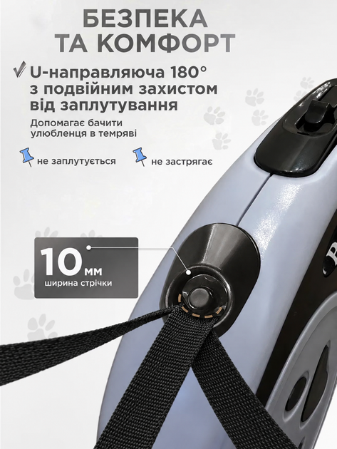 Повідець рулетка для собак 5м Axacam до 25 кг автоматичний для цуценят маленьких середніх порід шпіца йорка корги прогулянковий міцний Black - Фото 4 Повідець рулетка для собак 5м Axacam до 25 кг автоматичний для цуценят маленьких середніх порід шпіца йорка корги прогулянковий міцний Black - зображення 4