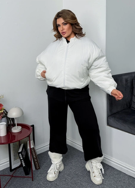 Бомбер жіночий оверсайз демісезонний на синтепоні (044183701) Молочний 52-54 - Фото 2 Бомбер жіночий оверсайз демісезонний на синтепоні (044183701) Молочний 52-54 - зображення 2