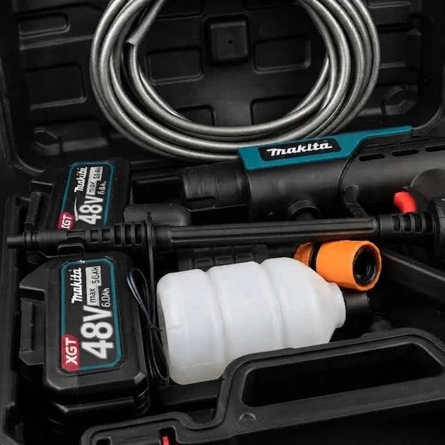 Бездротова автомийка Makita DHW205Z 30 бар акумуляторна мийка 48 В 6 А·год з 2 батареями апарат високого тиску 230 л/год для миття авто саду фасаду 6 режимів струменя шланг 5 м - зображення 3