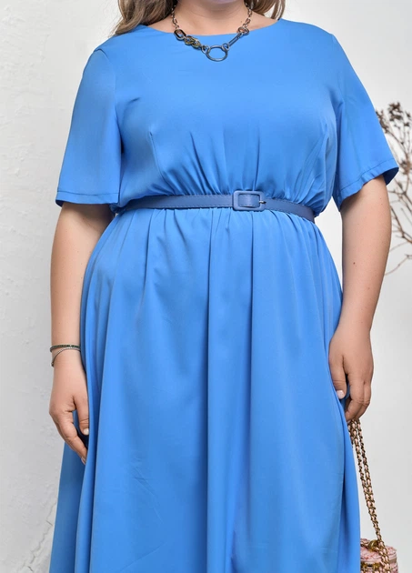 Сукня вечірня міді з короткими рукавами (060265801) Блакитний 50-52 - Фото 3 Сукня вечірня міді з короткими рукавами (060265801) Блакитний 50-52 - зображення 3