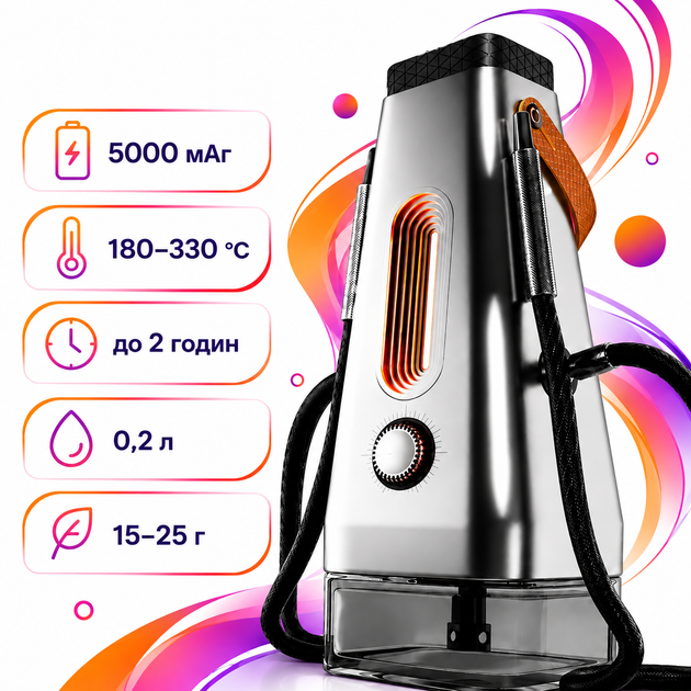 Електронний кальян Enso Black 5000 мАг Енсо Чорний з електронною системою нагрівання, регулювання від 180 до 330 °C, автономність до 2 годин без вугілля - зображення 2