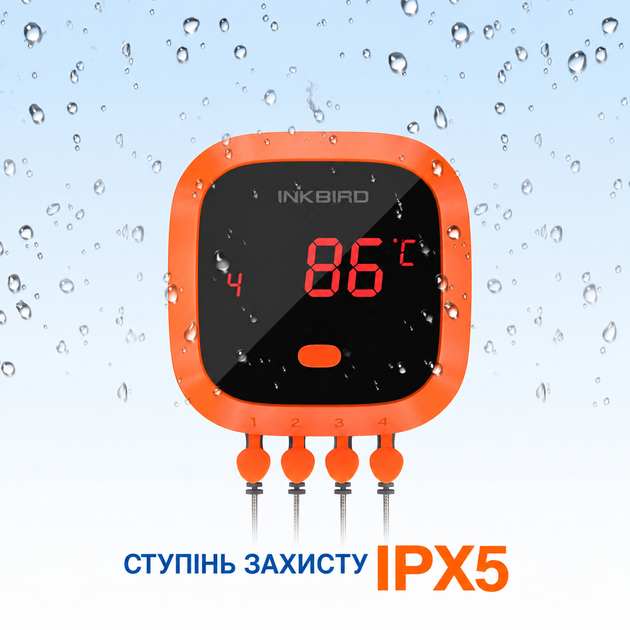BBQ термометр Inkbird IBT-4XC Bluetooth із захистом IPX5 на 4 щупи для м'яса, гриля, духовки та коптильні | керування через застосунок BBQ Go, дальність до 50 м, акумулятор до 40 годин | водозахищений термометр для стейків з таймером - изображение 5