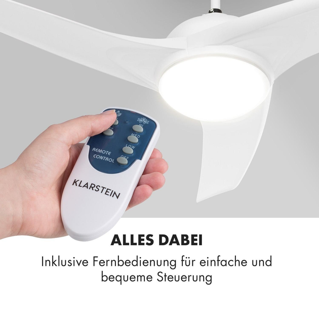 Потолочная люстра вентилятор Klarstein Figo 52 Белый - изображение 4