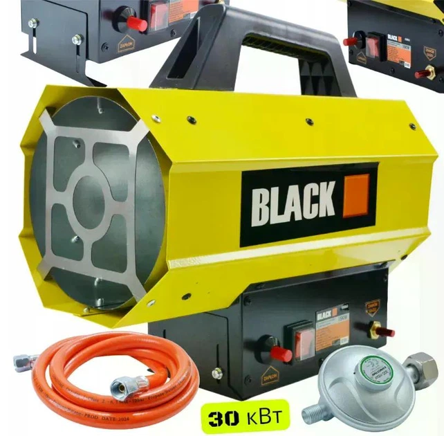 Газовая тепловая пушка BLACK 30 кВт 650 м³/ч пропан-бутан с редуктором и шлангом желтая - изображение 4