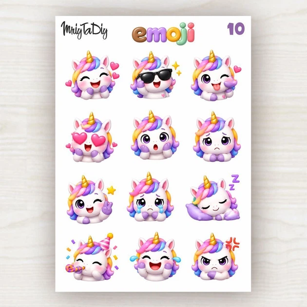 Стикеры наклейки Emoji 10 "Единорог" - Фото 1 Стикеры наклейки Emoji 10 "Единорог" - изображение 1