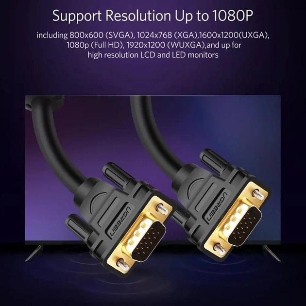 Кабель Ugreen VG101 VGA – VGA 1 м чорний - Фото 6 Кабель Ugreen VG101 VGA – VGA 1 м чорний - изображение 6