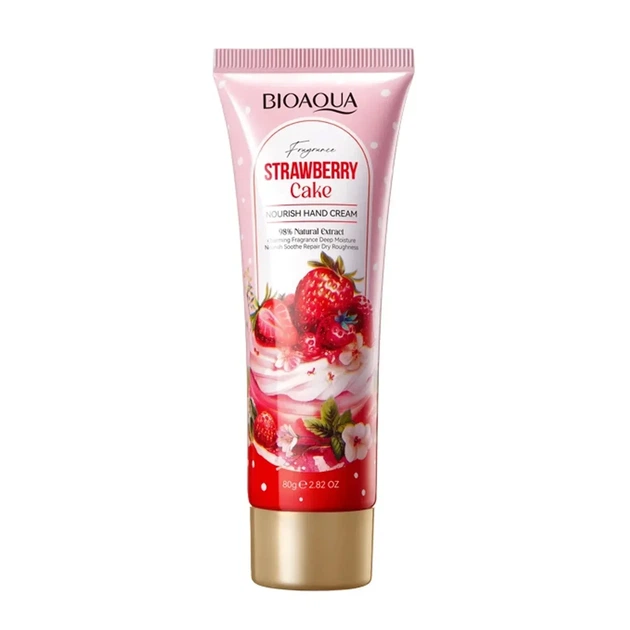 Поживний крем для рук з екстрактом полуниці Bioaqua Strawberry Cake Nourish Hand Cream. 80 г (6942349748301) - Фото 1 Поживний крем для рук з екстрактом полуниці Bioaqua Strawberry Cake Nourish Hand Cream. 80 г (6942349748301) - зображення 1