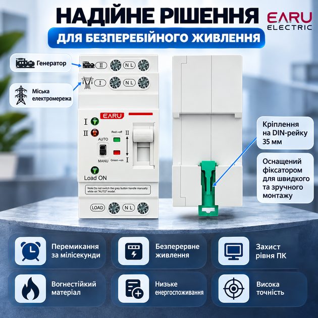 Автоматичний перемикач введення резерву (реле) EARU EAATS-F-CG-80A 2P (АВР/ATS) 1-фаза - зображення 9