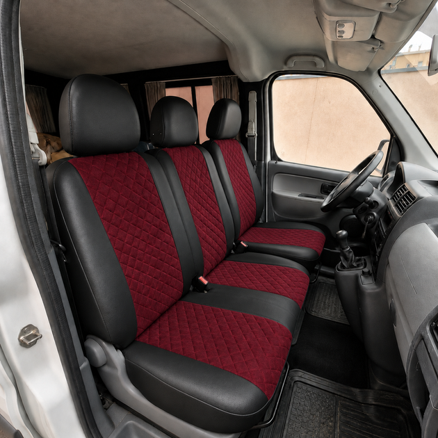 Авточехлы Alux Volkswagen LT35 (LT II) Красные экокожа + алькантара 1+2 (AL12-0519) - изображение 2