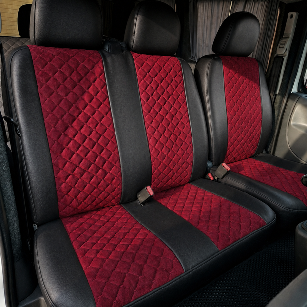 Авточехлы Alux Volkswagen LT35 (LT II) Красные экокожа + алькантара 1+2 (AL12-0519) - изображение 3