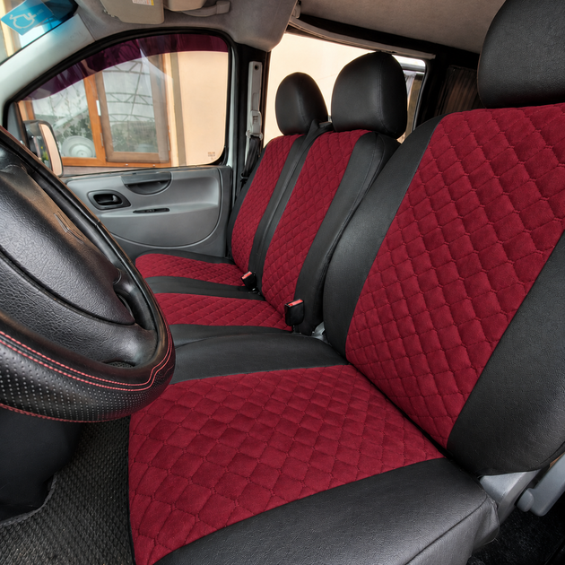 Авточехлы Alux Volkswagen LT35 (LT II) Красные экокожа + алькантара 1+2 (AL12-0519) - изображение 4