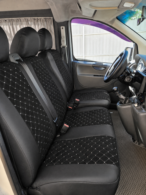 Авточехлы Alux Volkswagen LT 2 (LT 46) Черные с серой строчкой экокожа + алькантара 1+2 (AL12-0536) - изображение 4