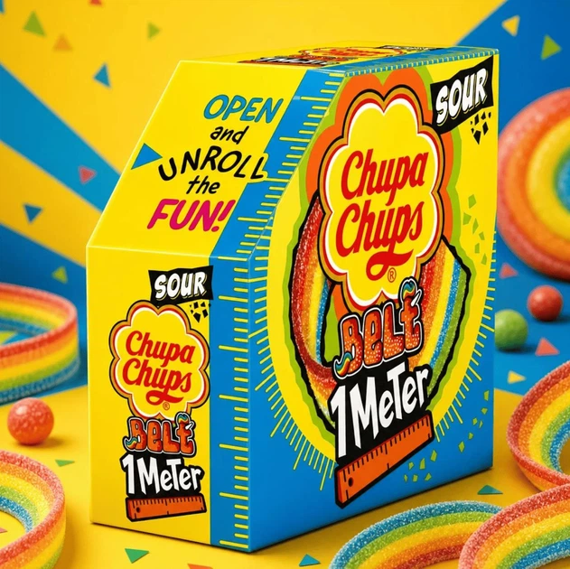 Жувальна цукерка Chupa Chups 1 Metre Sour Belt Rainbow Candy 55г - зображення 6