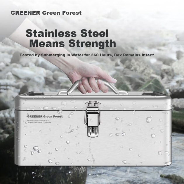 GREENER Ящик для инструментов из нержавеющей стали, 18 дюймов, промышленного класса, для хранения в автомобиле и доме, многофункциональный, утолщенный металлический кейс для инструментов, ручной. - изображение 5