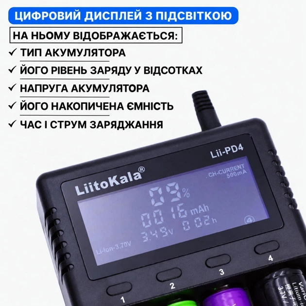 Універсальний зарядний пристрій LiitoKala Lii-PD4 4 канали - зображення 3