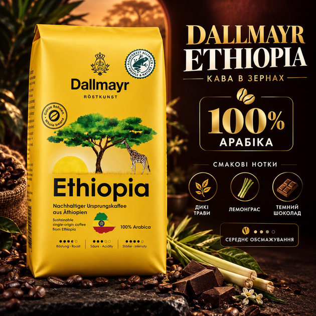 Зерновой кофе Dallmayr Ethiopia 510 г арабика 100% натуральный средняя обжарка с кофеином вакуумная упаковка для кофемашин кофеварок френч-пресса турки ароматный шоколадные цветочные травяные ноты лемонграсс - Фото 1 Зерновой кофе Dallmayr Ethiopia 510 г арабика 100% натуральный средняя обжарка с кофеином вакуумная упаковка для кофемашин кофеварок френч-пресса турки ароматный шоколадные цветочные травяные ноты лемонграсс - изображение 1
