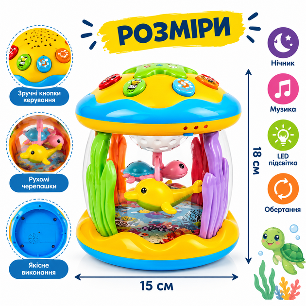 «Нечник-игрушка Rotating Ocean Light с вращающимися дельфинами и черепахами для детей» - изображение 4