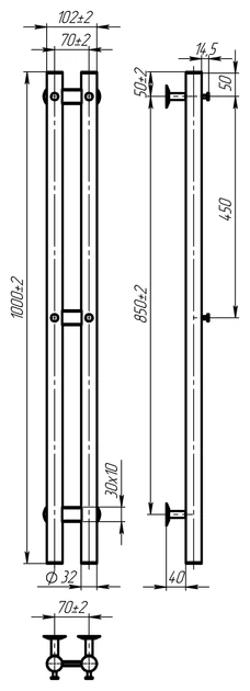 Рушникосушарка електрична Maxi П3 70х1000 Deffi фарбована сталь (Чорний, JD03) ( B.MX.100.7.3.E.B.U.1 ) - зображення 3