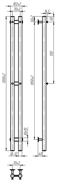 Рушникосушарка електрична Maxi П3 70х1200 Deffi фарбована сталь (Чорний, JD03) ( B.MX.120.7.3.E.B.U.1 ) - зображення 3