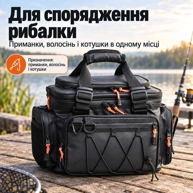 Рибальська водостійка сумка для снастей, котушок та приманок (39х23х26-36 см) - зображення 2