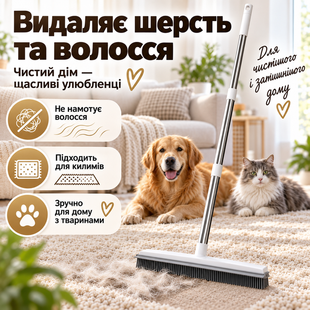 Универсальная резиновая щётка-швабра 4 в 1 для пола, ковров, шерсти и окон, нержавеющая ручка KT9005111 - изображение 4