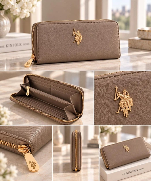 Женский кошелек U.S. Polo Assn. Taupe (бежевый), большой кошелек на молнии - Фото 3 Женский кошелек U.S. Polo Assn. Taupe (бежевый), большой кошелек на молнии - изображение 3