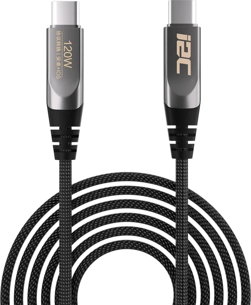 Кабель быстрой зарядки i2C Tu2 120W E-Marker (Huawei, Xiaomi, Vivo, OPPO) TypeC-TypeC 1.2m Black (45609) - Фото 1 Кабель быстрой зарядки i2C Tu2 120W E-Marker (Huawei, Xiaomi, Vivo, OPPO) TypeC-TypeC 1.2m Black (45609) - изображение 1