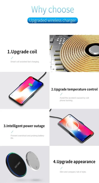 Беспроводное зарядное устройство Fast Charger 15W GaN, RGB подсветка, совместимость с iPhone/Android, 75mm, BLACK + Кабель USB-A/Type-C (6A) - изображение 7