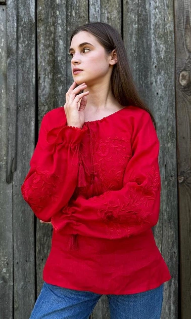 Жіноча лляна блуза з вишивкою vishivano4ka 524-2 42 червона - Фото 2 Жіноча лляна блуза з вишивкою vishivano4ka 524-2 42 червона - изображение 2