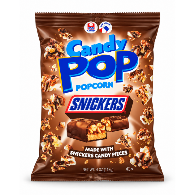 Попкорн Candy Pop Snickers з шоколадом карамеллю та арахісом 113 г - Фото 1 Попкорн Candy Pop Snickers з шоколадом карамеллю та арахісом 113 г - зображення 1
