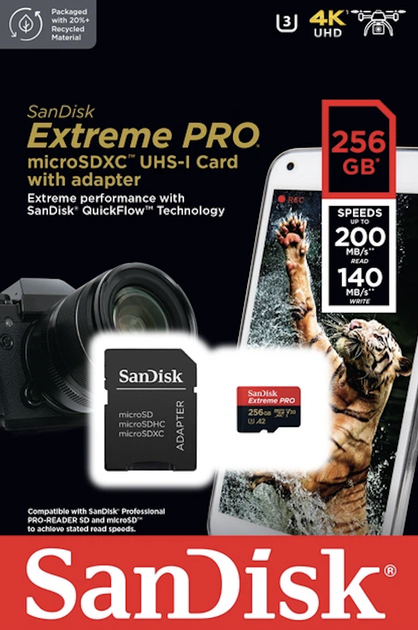 Карта памяти SanDisk Extreme Pro 256gb скоростная microSD 10 класс Micro SD карта памяти 256 ГБ U3 для электроники камер - изображение 3